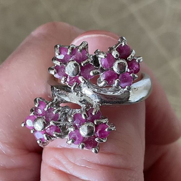 Sterling Silver 925 RUBY FLORAL RING SIZE US 7.5 - Picture 3 of 8